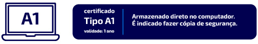 Certificado A1. Validade um ano. Armazenamento direto no computador.