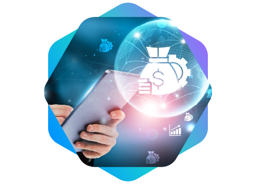 tablet rodeado de cones de finanas