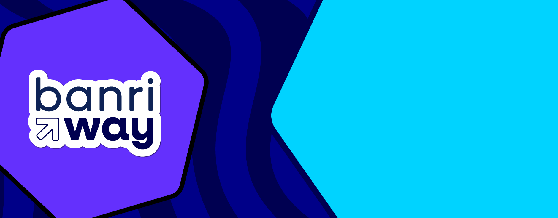 fundo azul claro e escuro com logo banriway sobre hex�gono