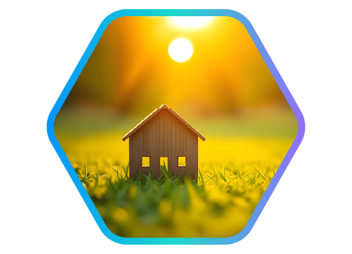 fachada de casa em formato pequeno em madeira sobre grama com luz do sol atr�s