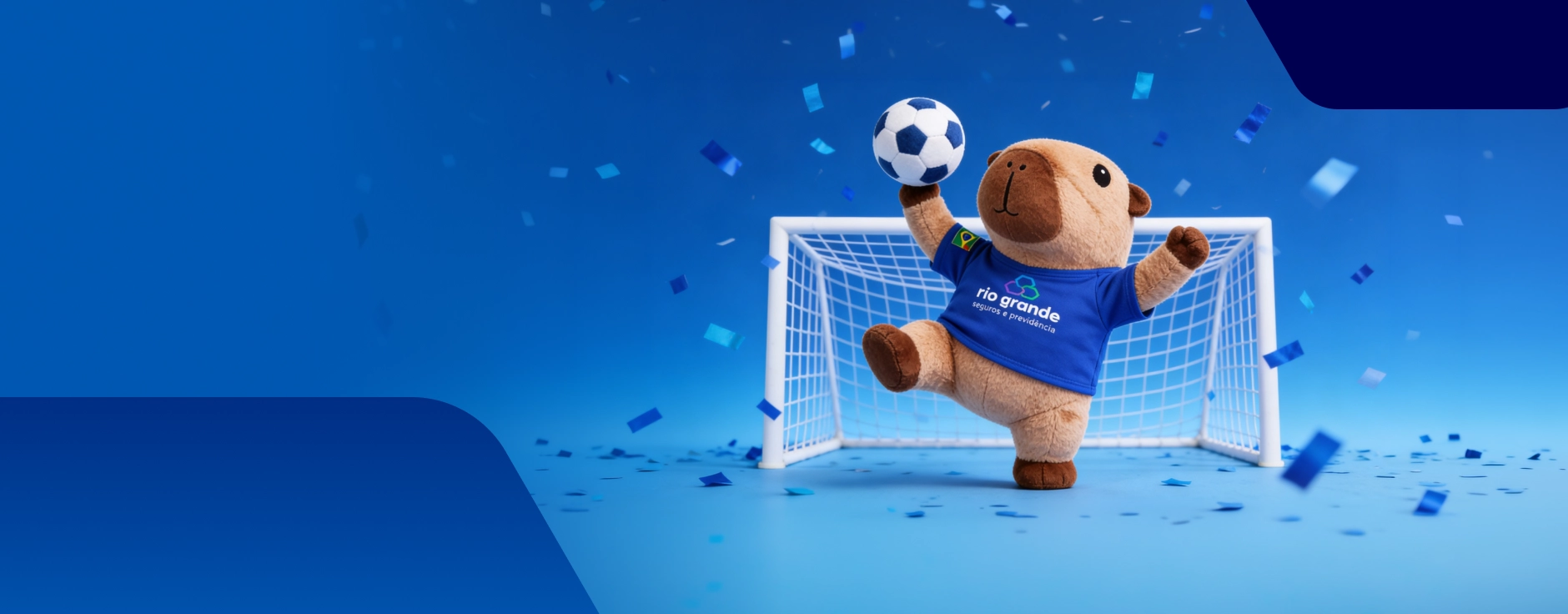 Ilustra��o de uma capivara em frente ao gol, chutando uma bola.